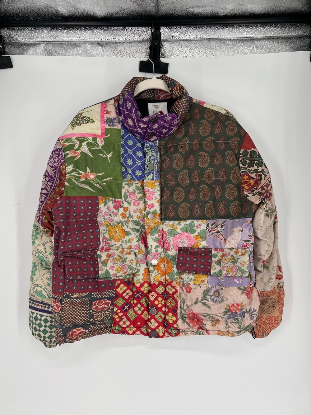 FOUND Mixed Floral Print Garden Patchwork Colorful Bohemian Puffer Coat XS - Picture 7 of 14
